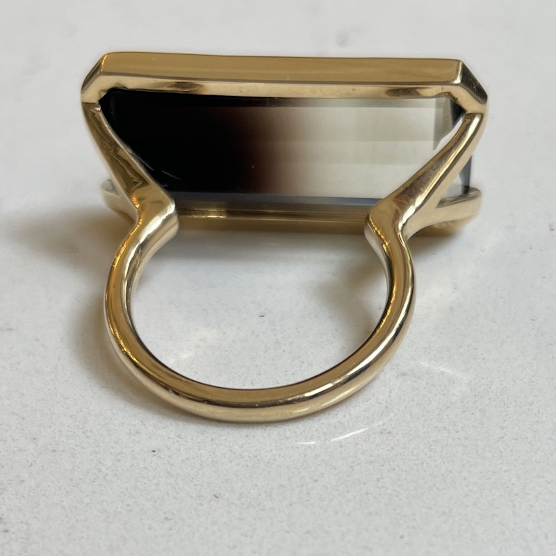 14k Yellow Gold Bi Colored Horizontal Smokey Quartz Ring