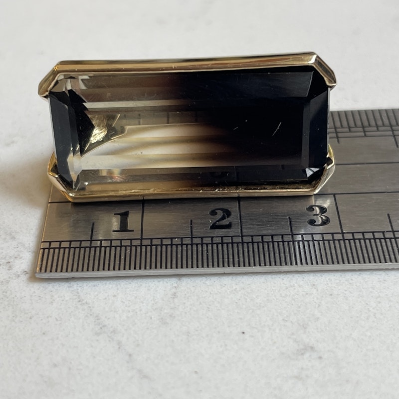 14k Yellow Gold Bi Colored Horizontal Smokey Quartz Ring