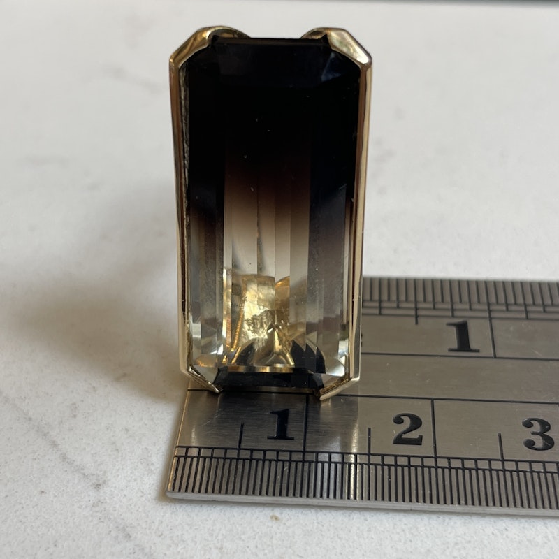 14k Yellow Gold Bi Colored Horizontal Smokey Quartz Ring