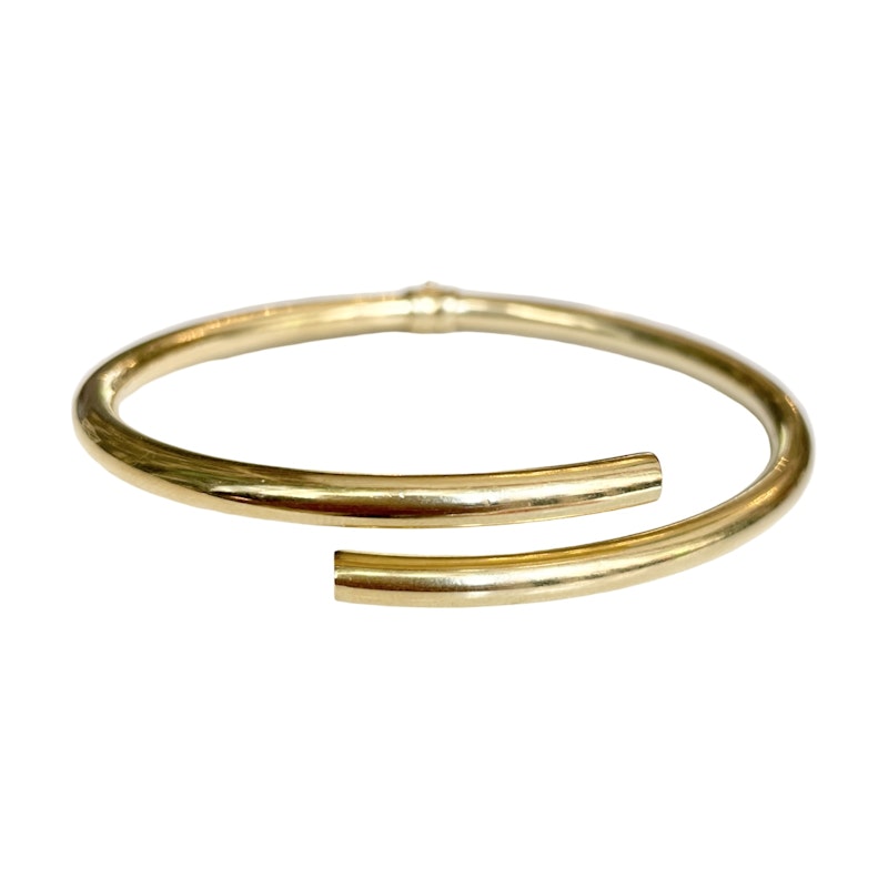 14k Yellow Gold Bypass Tubular Hinged Bangle Bracelet