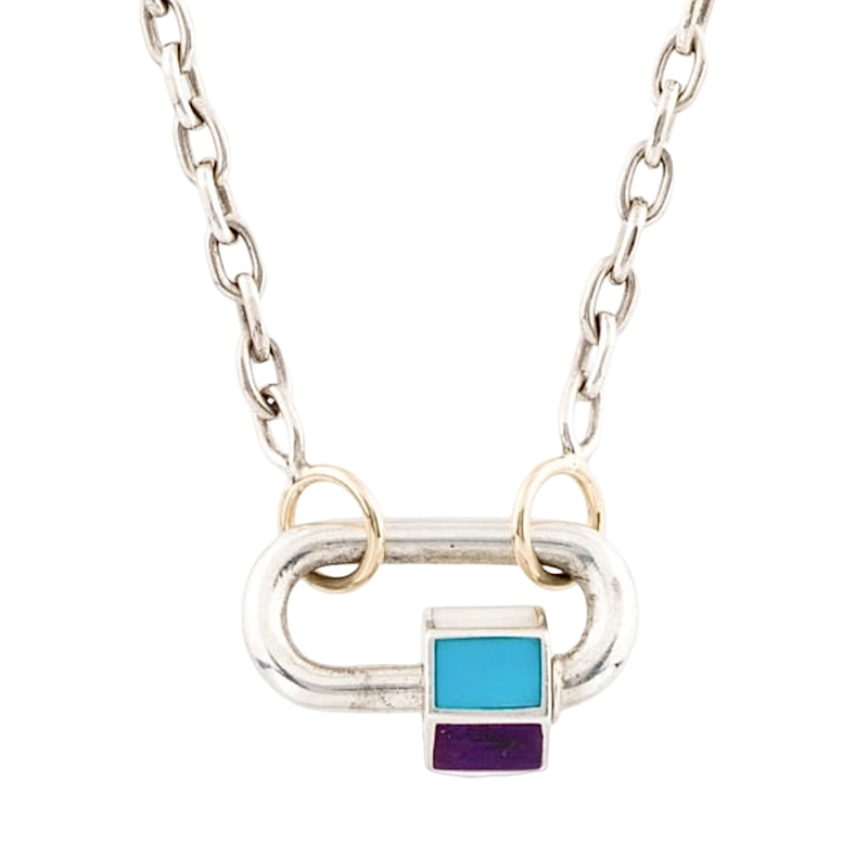 Marla Aaron Silver and 14k Pulley Necklace+Inlay Babylock