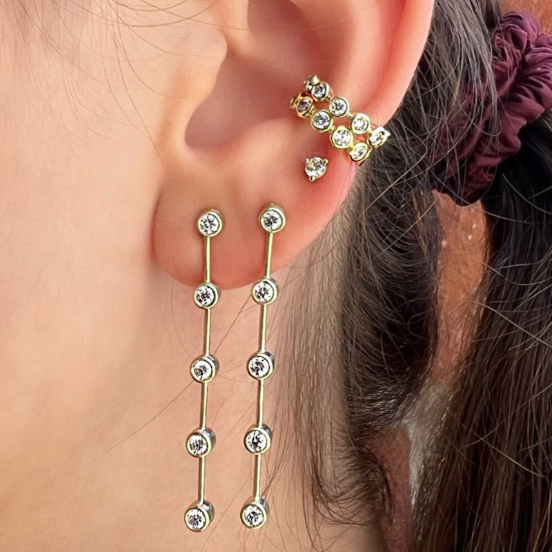 Shylee Rose 14k Yellow Gold Diamond Bezel Bar Earrings