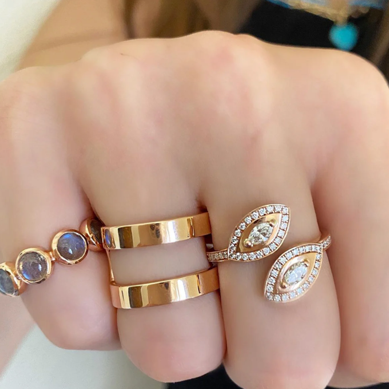 Shylee Rose 14k Rose Gold Double Evil Eye Ring, size 8