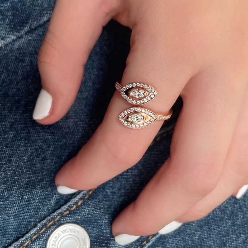 Shylee Rose 14k Rose Gold Double Evil Eye Ring, size 8