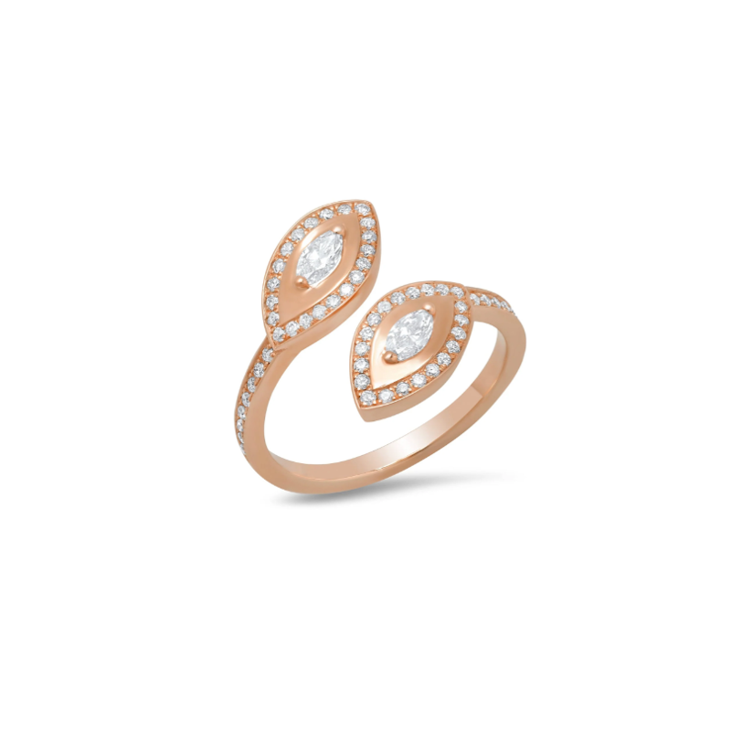 Shylee Rose 14k Rose Gold Double Evil Eye Ring, size 8