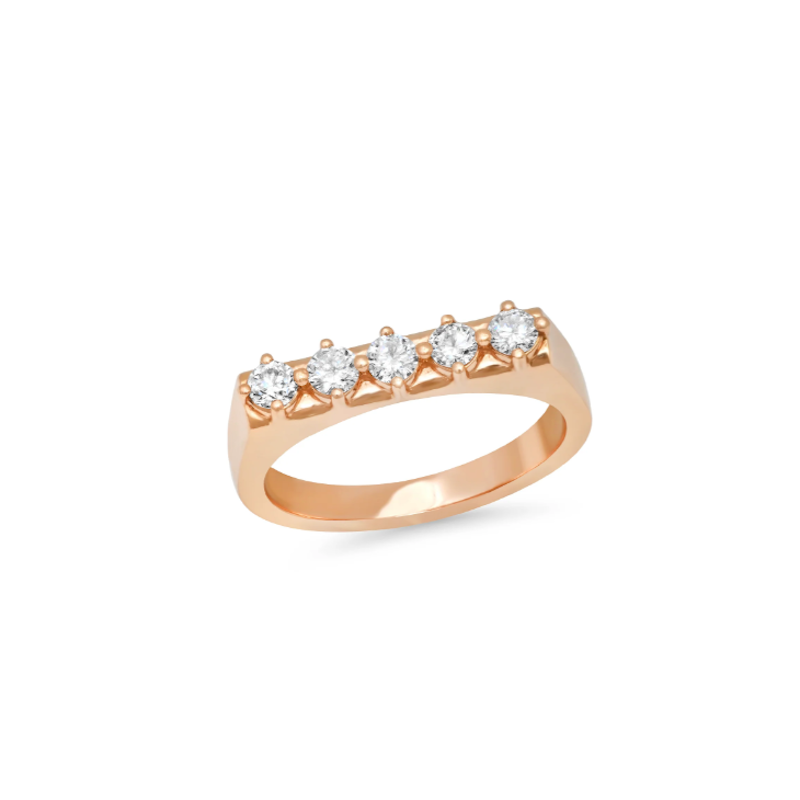 Shylee Rose 14k Rose Gold 5 Diamond Punch Ring, size 8
