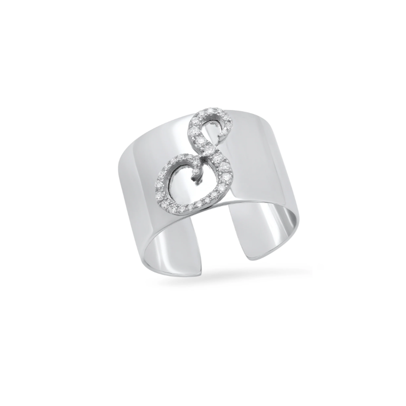 Shylee Rose 14k White Gold Diamond S Initial Cigar Band Ring