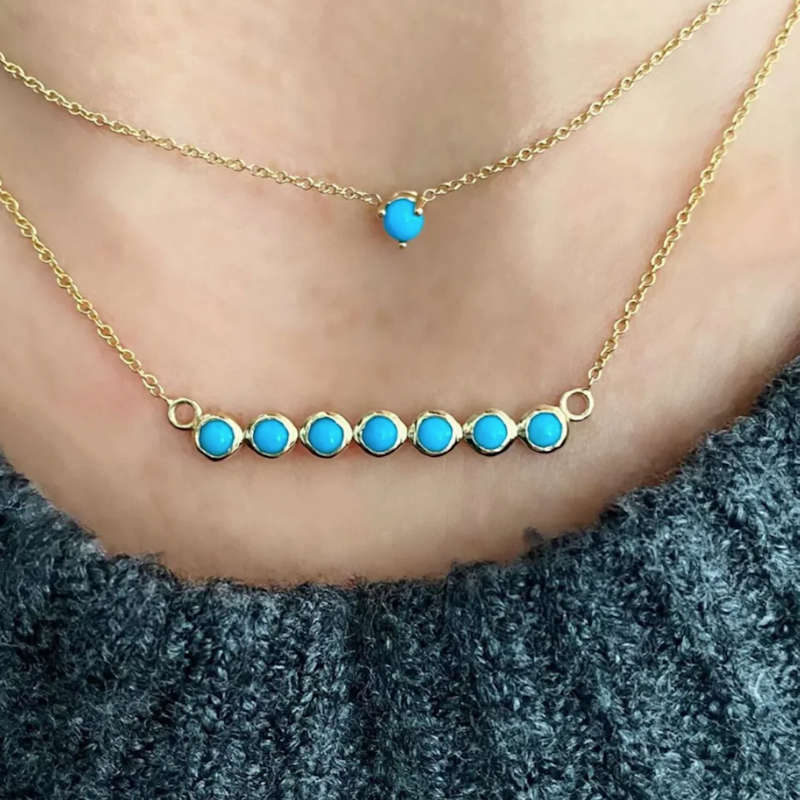 Shylee Rose 14k Rose Gold 7 Turquoise Bar Necklace