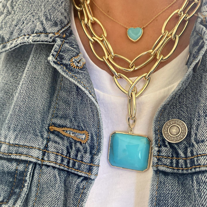 Shylee Rose 14k Yellow Gold Turquoise Framed Heart Necklace