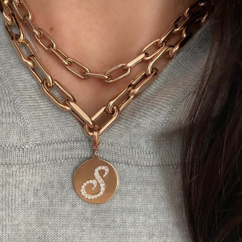 Shylee Rose 14k Rose Gold Diamond Initial S Disc Charm