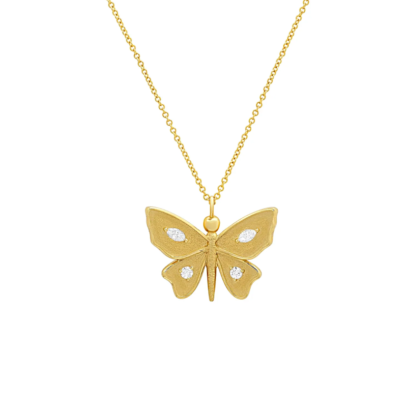 Shylee Rose 14k Yellow Gold Large Diamond Butterfly Necklace