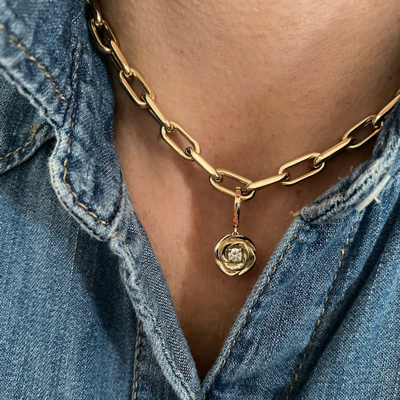 Shylee Rose 14k Rose Gold and Diamond Rose Charm