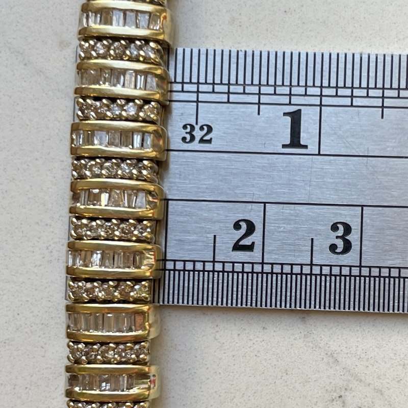 14k Baguette and Round Brilliant Cut Diamond Line Bracelet