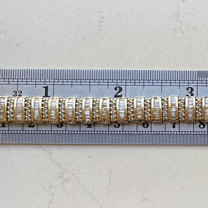 14k Baguette and Round Brilliant Cut Diamond Line Bracelet