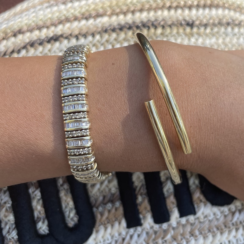 14k Baguette and Round Brilliant Cut Diamond Line Bracelet