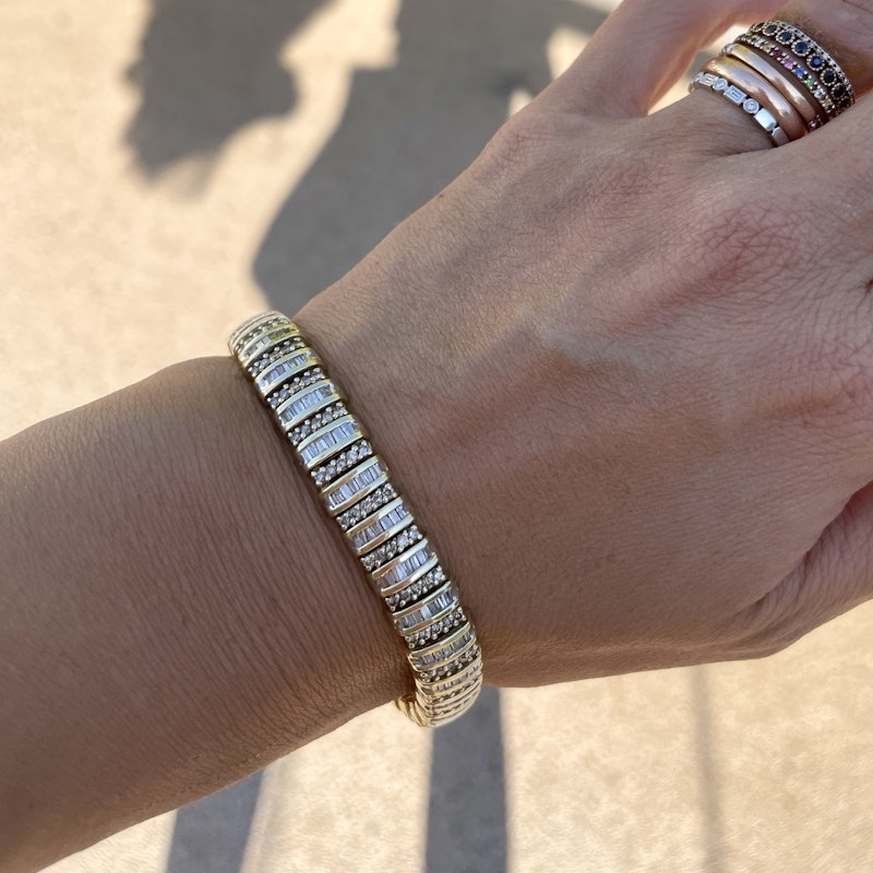 14k Baguette and Round Brilliant Cut Diamond Line Bracelet