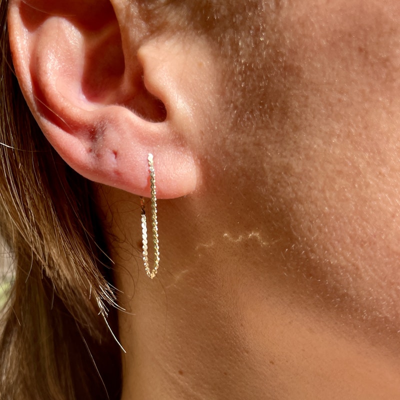 14k Yellow Gold Serpentine Flat Chain Link Hoop Earrings