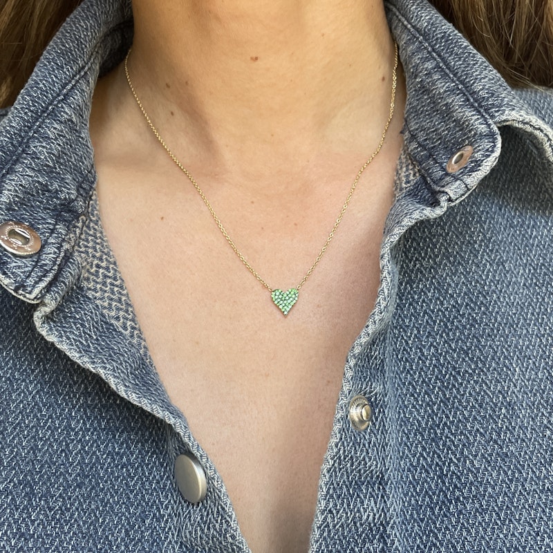 14k Reversible Diamond+Tsavorite Heart Necklace