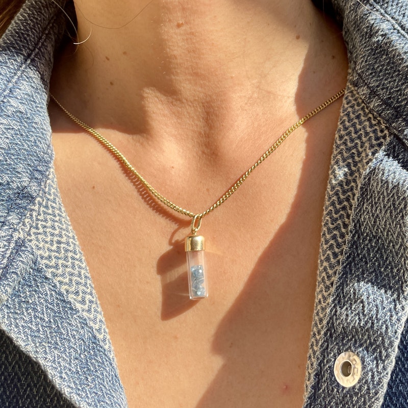 14k Yellow Gold Blue Sapphire Birthstone in a Bottle Charm