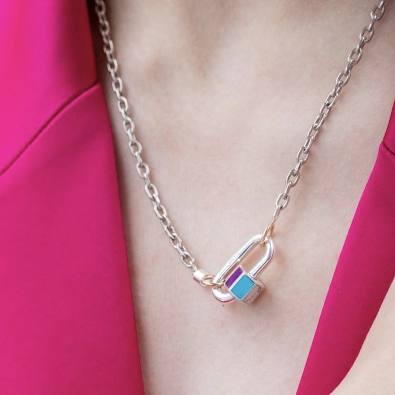 Marla Aaron Silver and 14k Pulley Necklace+Inlay Babylock