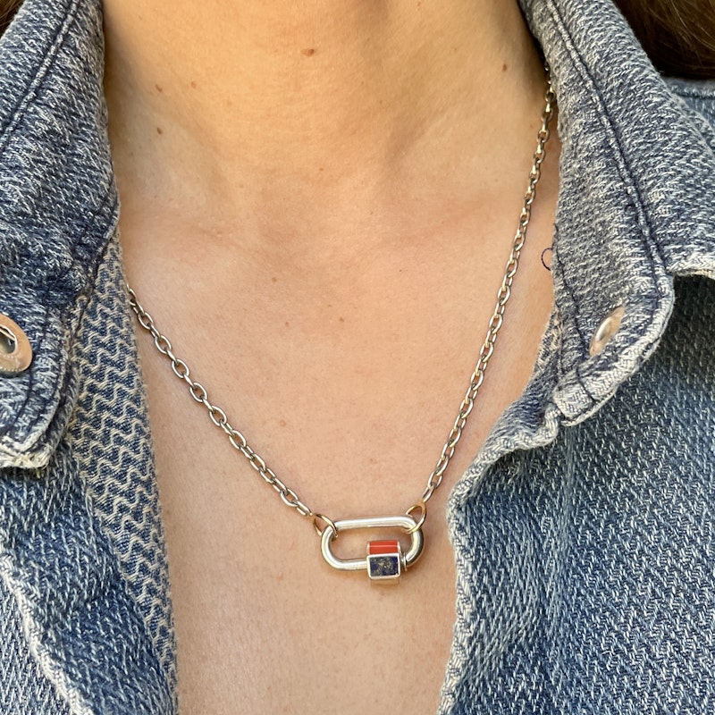 Marla Aaron Silver and 14k Pulley Necklace+Inlay Babylock
