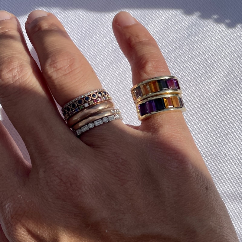 14k Yellow Gold Ombre Rainbow Muti Gemstone Ring *2of2