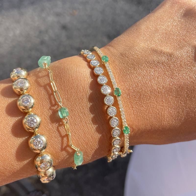 14k Yellow Gold Raw Emerald Paperclip Chain Bracelet