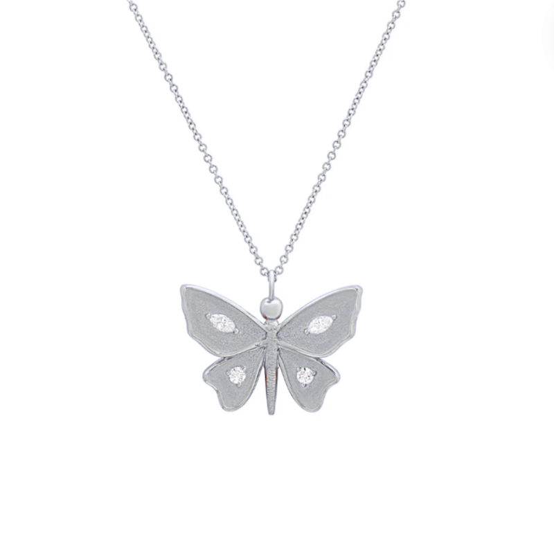 Shylee Rose 14k White Gold Large Diamond Butterfly Necklace