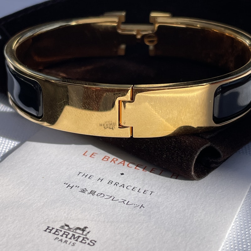 Hermès Clic H Narrow Bracelet, Black and Gold