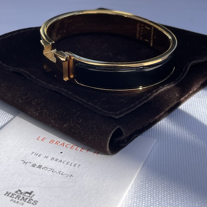 Hermès Clic H Narrow Bracelet, Black and Gold