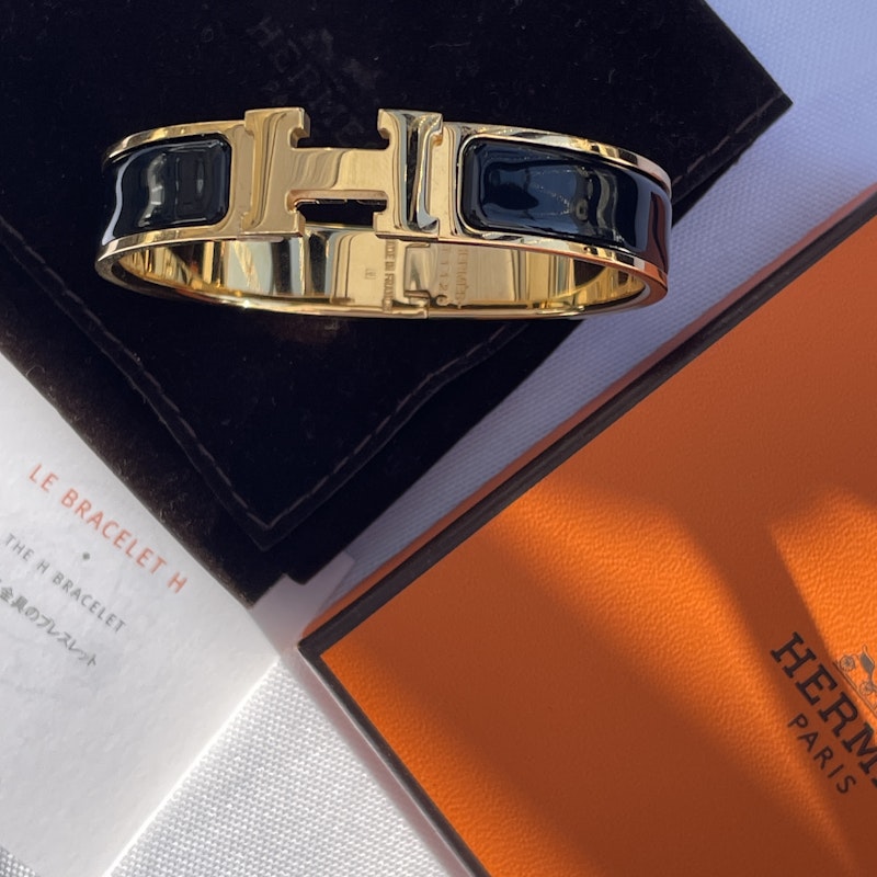 Hermès Clic H Narrow Bracelet, Black and Gold