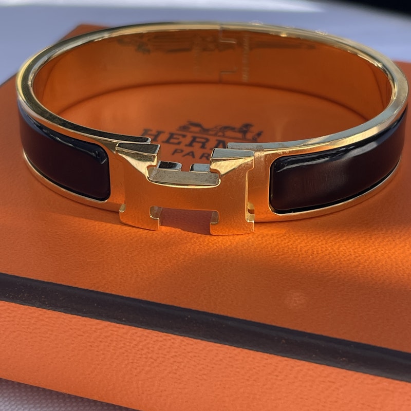 Hermès Clic H Narrow Bracelet, Black and Gold