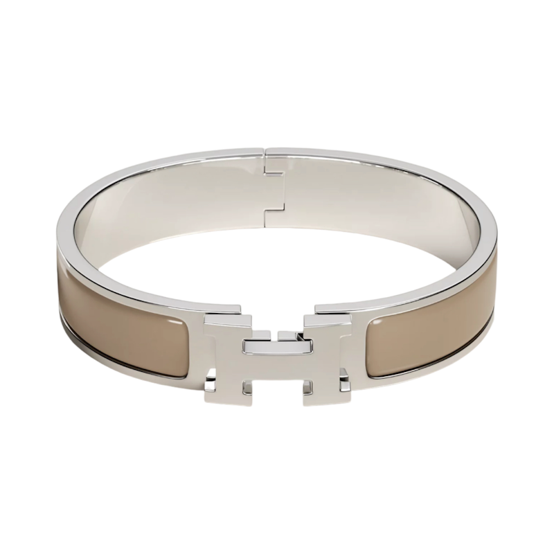 Hermès Clic H Narrow Bracelet, Taupe and Silver