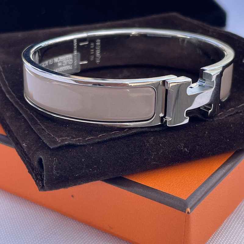 Hermès Clic H Narrow Bracelet, Taupe and Silver