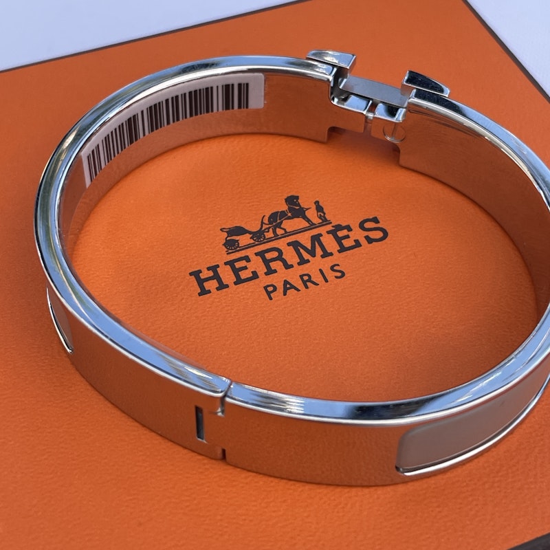 Hermès Clic H Narrow Bracelet, Taupe and Silver