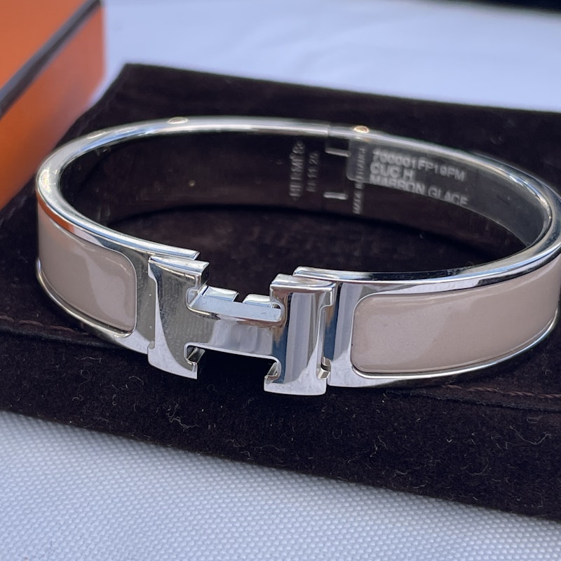 Hermès Clic H Narrow Bracelet, Taupe and Silver