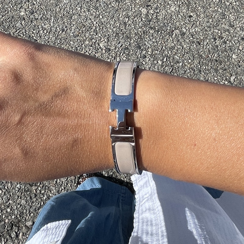 Hermès Clic H Narrow Bracelet, Taupe and Silver
