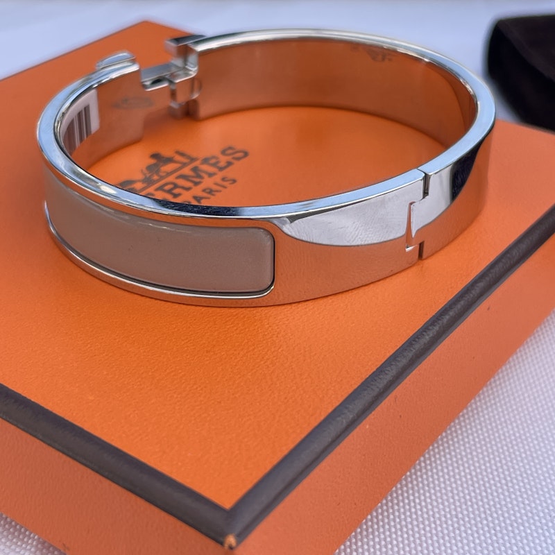 Hermès Clic H Narrow Bracelet, Taupe and Silver