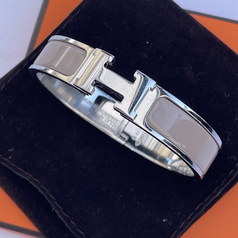 Hermès Clic H Narrow Bracelet, Taupe and Silver