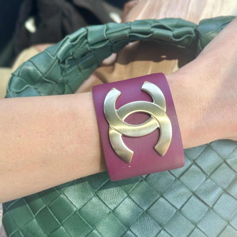 Chanel Calfskin CC Wide Cuff Dark Mauve, Size S
