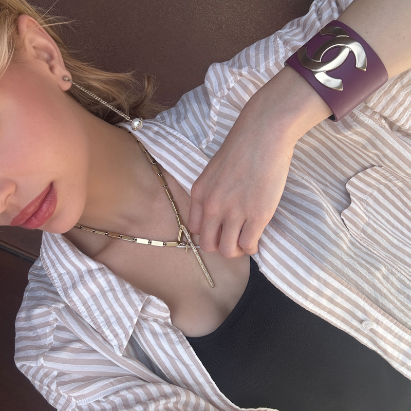 Chanel Calfskin CC Wide Cuff Dark Mauve, Size S