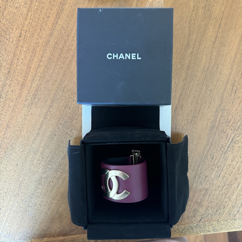 Chanel Calfskin CC Wide Cuff Dark Mauve, Size S
