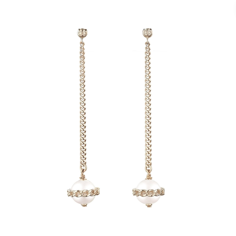Chanel Pearl and Curb Chain Drop Earrings