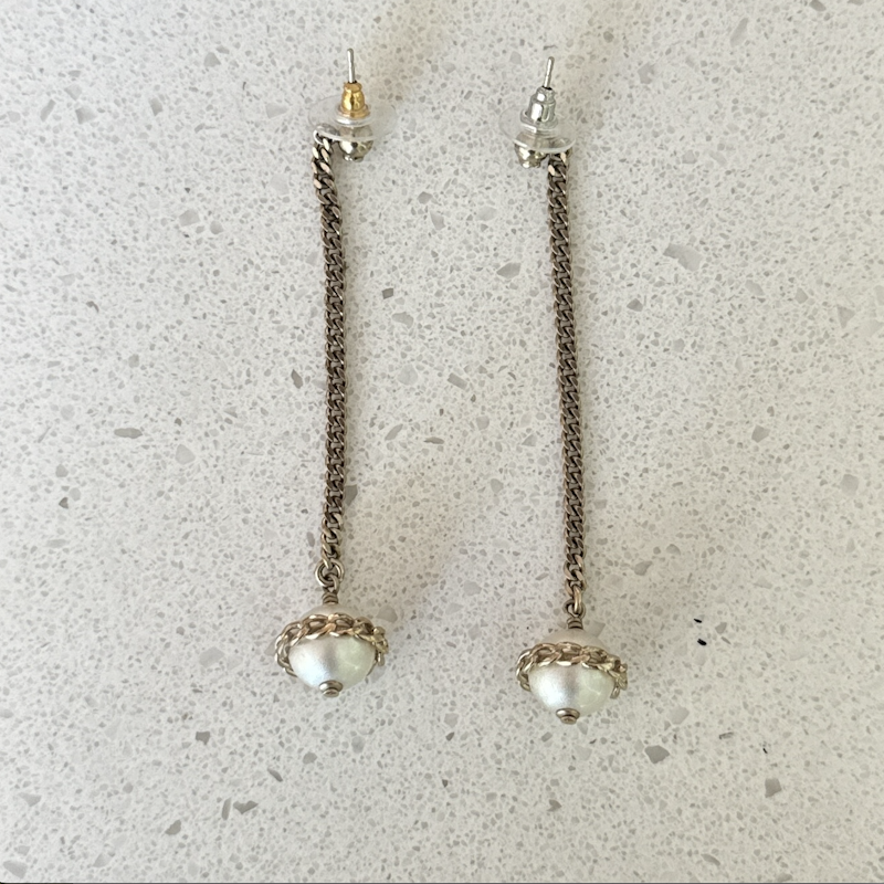 Chanel Pearl and Curb Chain Drop Earrings