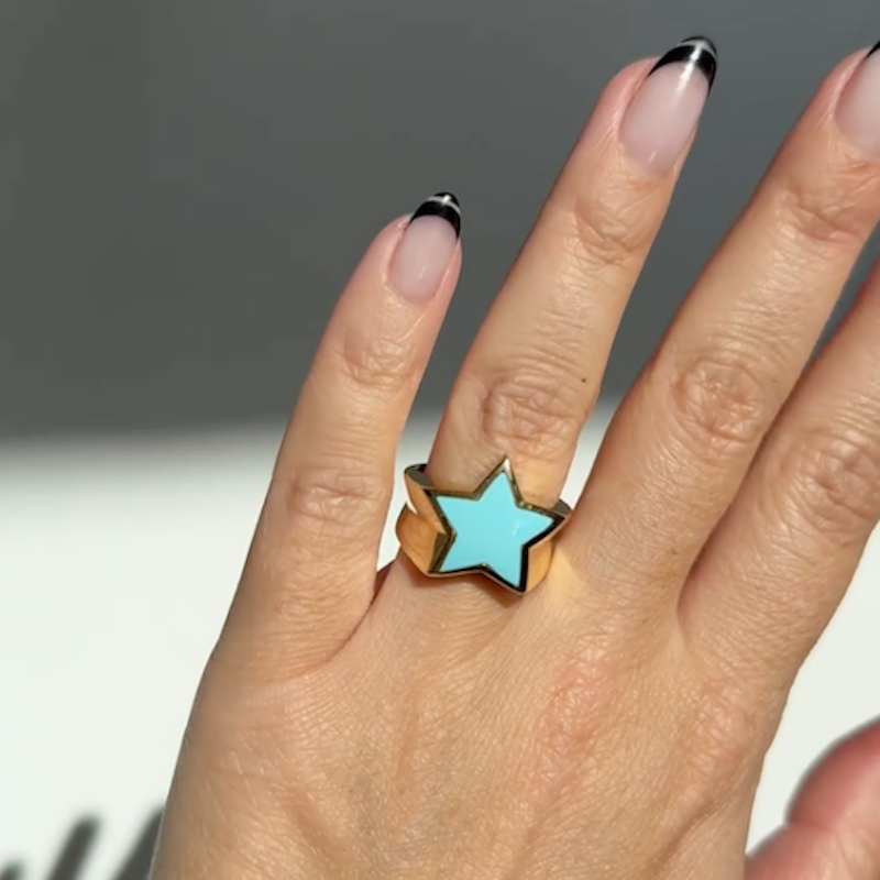 18k Yellow Gold Turquoise Star Ring