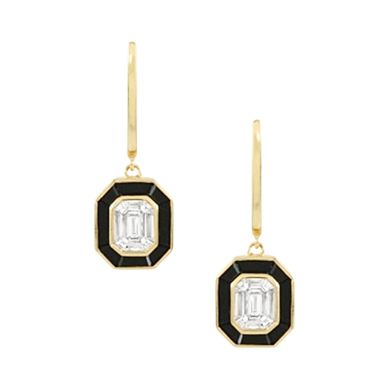 Doves by Doron 18k Illusion Set Diamond & Black Onyx Earrings