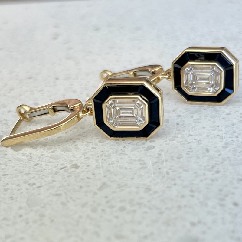 Doves by Doron 18k Illusion Set Diamond & Black Onyx Earrings