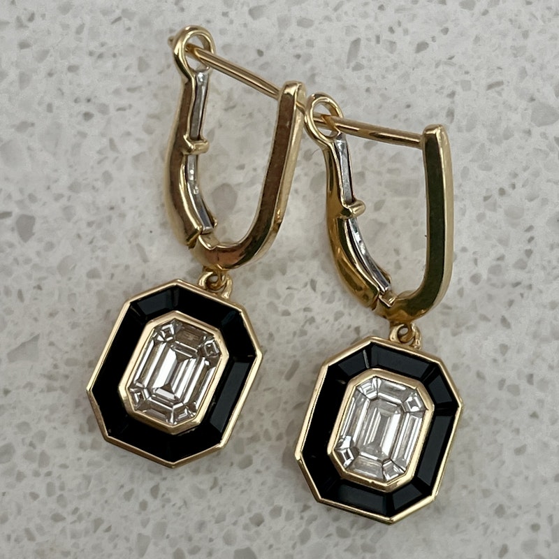Doves by Doron 18k Illusion Set Diamond & Black Onyx Earrings