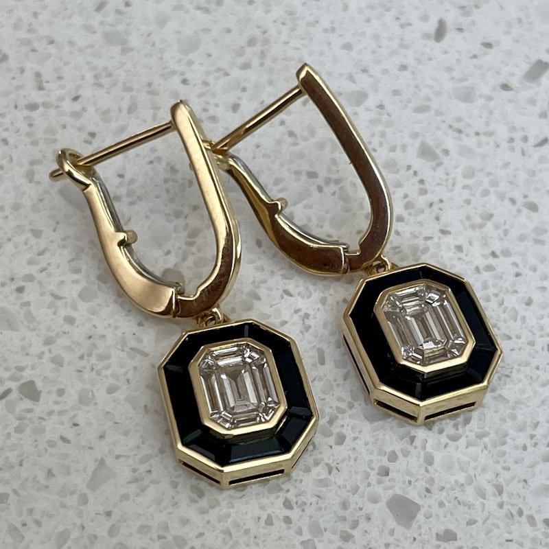 Doves by Doron 18k Illusion Set Diamond & Black Onyx Earrings