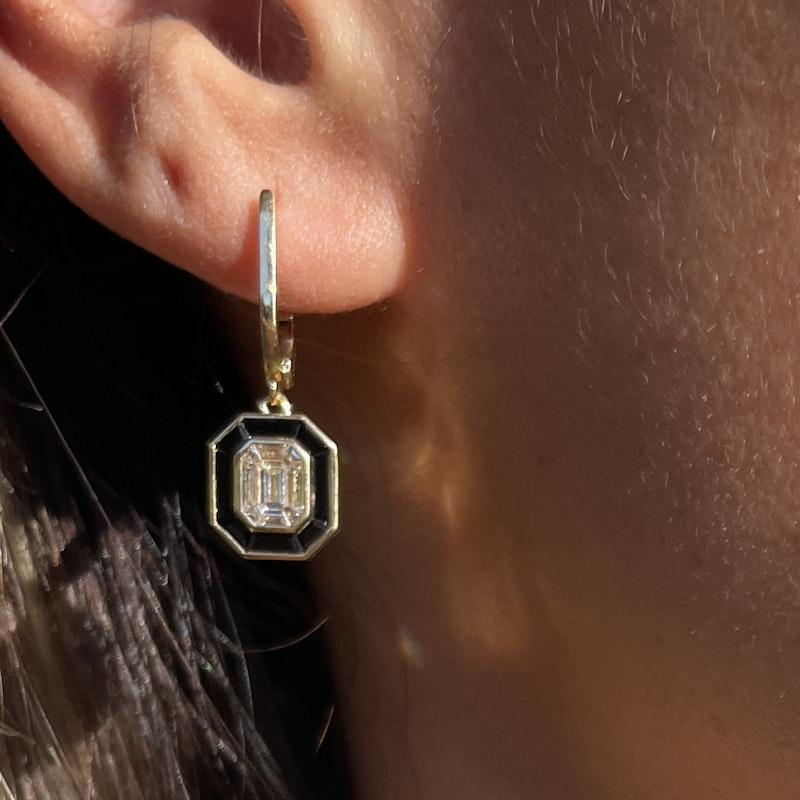 Doves by Doron 18k Illusion Set Diamond & Black Onyx Earrings